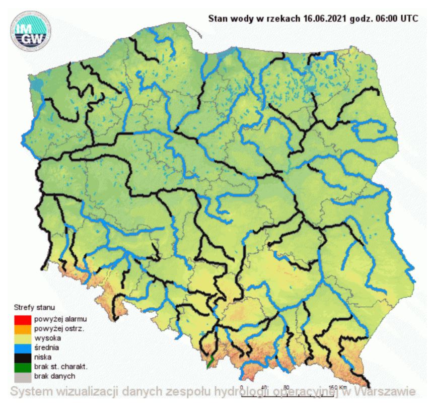 IMGW stan wody w rzekach stan na 16.06.21